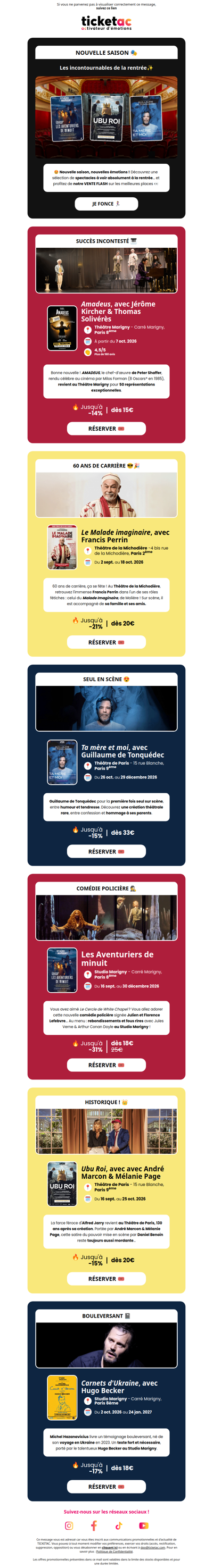 ⏱️ Vente Flash Théâtre : le meilleur de la rentrée !