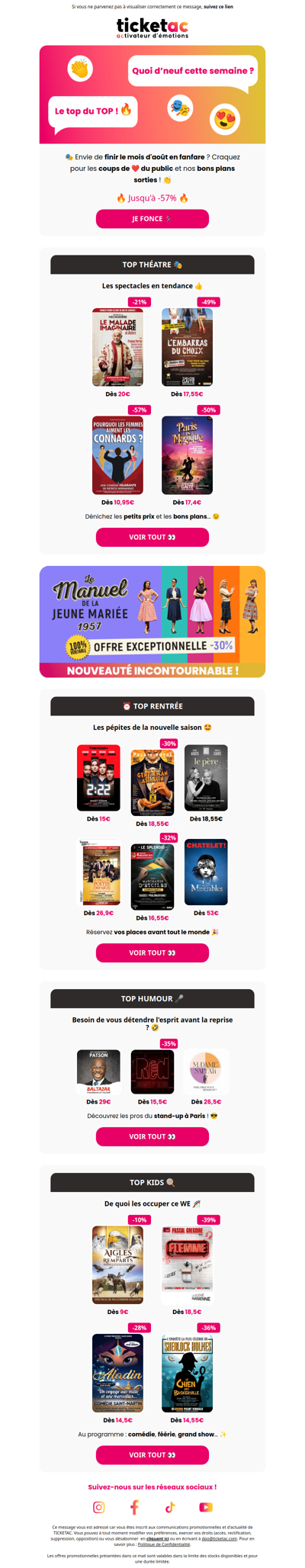 🔥 Les spectacles les plus réservés cette semaine