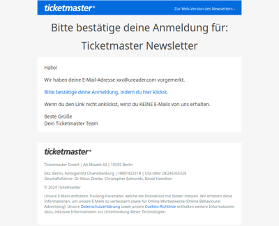 Bitte bestätige deine Anmeldung | Ticketmaster Newsletter