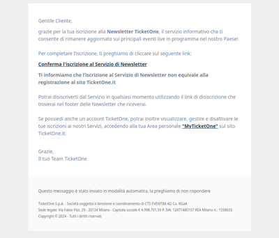 Completa la tua iscrizione alla Newsletter TicketOne