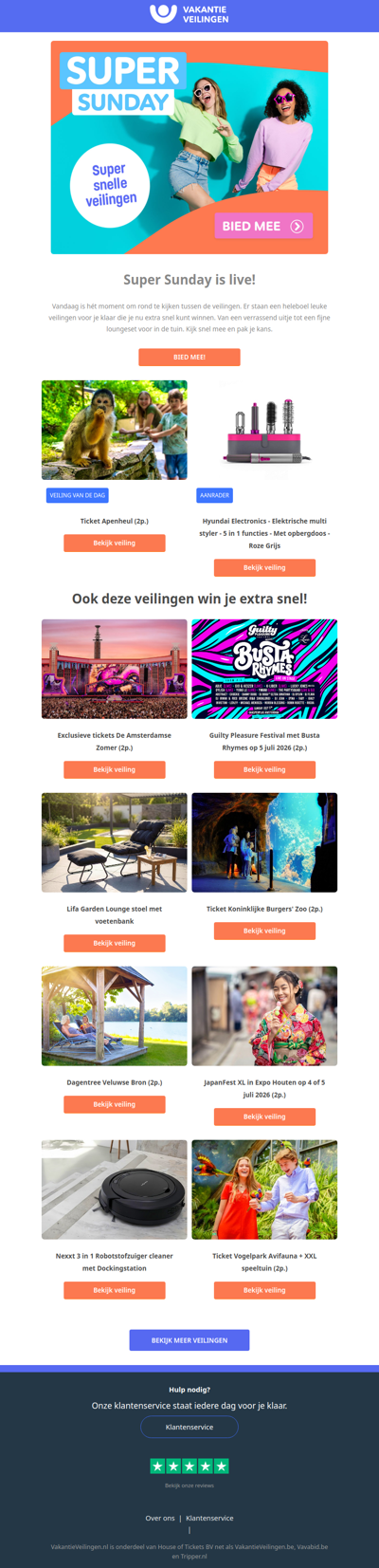 🤩Super Sunday: éxtra snelle veilingen!