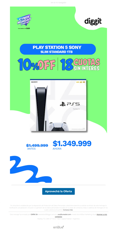 10% Off y 18 cuotas sin interés ¡Tené tu Play 5 Slim sólo en Cyber!