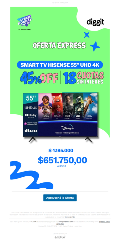 45% Off y 18 cuotas sin interés ¡Smart Tv Hisense 55