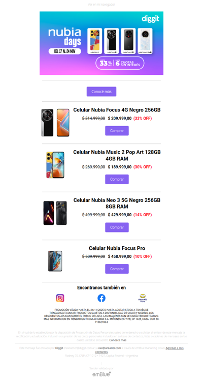 ¿Ya aprovechaste los Nubia Days en Diggit? Hasta 33% OFF y 6 cuotas sin interés