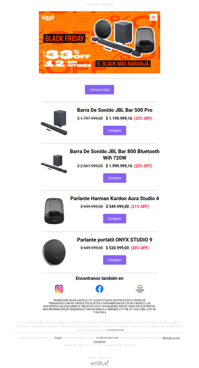 ¡El Black más naranja en Diggit! Aprovechá hasta 33% OFF y 12 cuotas en JBL