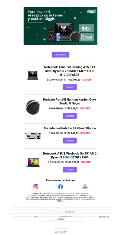 ¡Ofertas navideñas en Diggit! Aprovechá hasta 55% OFF y 12 cuotas sin interés