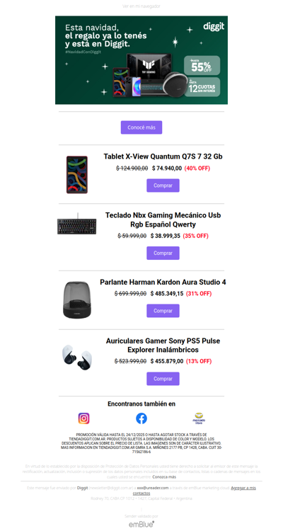 ¡Esta navidad el regalo está en Diggit! Aprovechá hasta 55% OFF y 12 cuotas sin interés