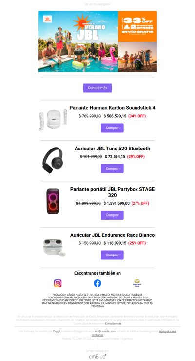 Temporada de Verano con JBL y Diggit. Aprovechá hasta 33% OFF y 12 cuotas sin interés