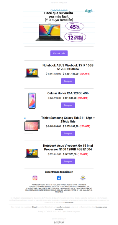 ¡Volvé a clases con las mejores ofertas de Diggit! Hasta 45% OFF y 12 cuotas sin interés