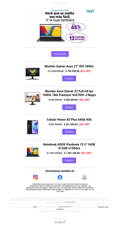 La vuelta a clases es más fácil con Diggit: Aprovechá hasta 45% OFF y 12 cuotas sin interés