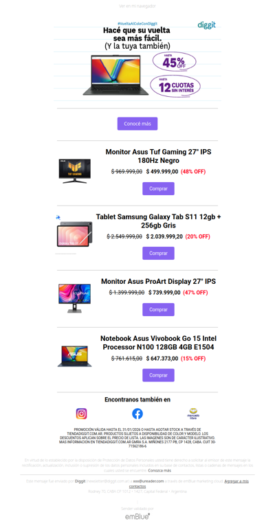 Hacé que su vuelta sea más fácil: Aprovechá en Diggit hasta 45% OFF y 12 cuotas sin interés