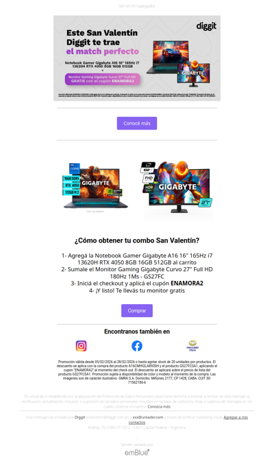 Este San Valentín Diggit te trae el match perfecto: Aprovechá el cupón ENAMORA2