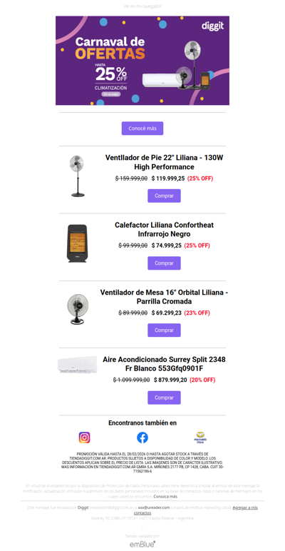 Carnaval de Ofertas de CLIMATIZACIÓN en Diggit  🔥 ❄️Hasta 25% OFF EN UN PAGO