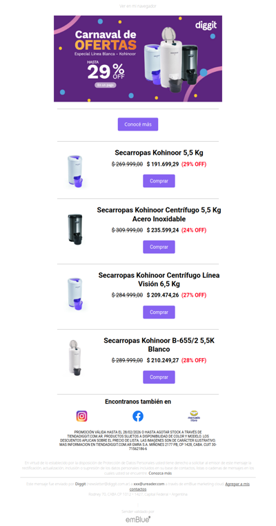 Carnaval de Ofertas: Especial LÍNEA BLANCA en Diggit 💣💣 Ofertas KOHINOOR