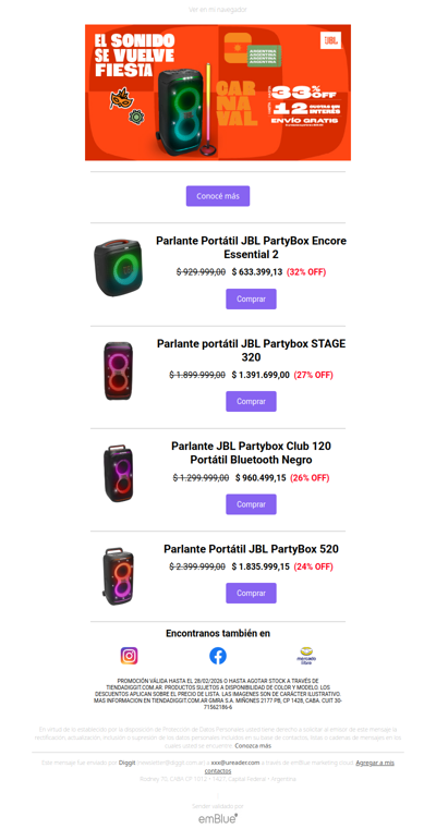 ¡La fiesta sigue con JBL y Diggit! Hasta 33% OFF y 12 cuotas sin interés