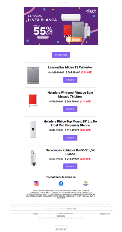 Especial LÍNEA BLANCA en Diggit: Aprovechá por TIEMPO LIMITADO. Hasta 55% OFF EN UN PAGO