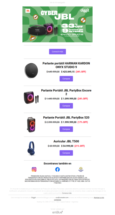 ¡Llegó el JBL Cyber a Diggit!  🎶 Llevá lo mejor del audio con hasta 33% OFF y 9 cuotas sin interés