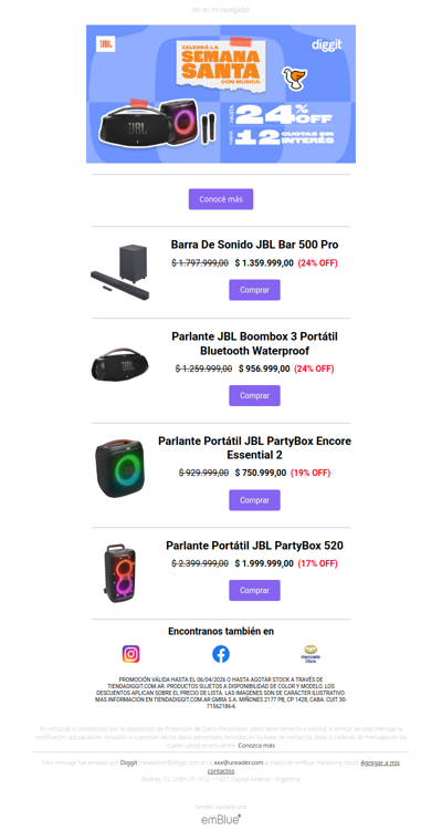 ¡Celebrá la Semana Santa con Música en Diggit!!  🎶 JBL con 24% OFF y 12 cuotas sin interés