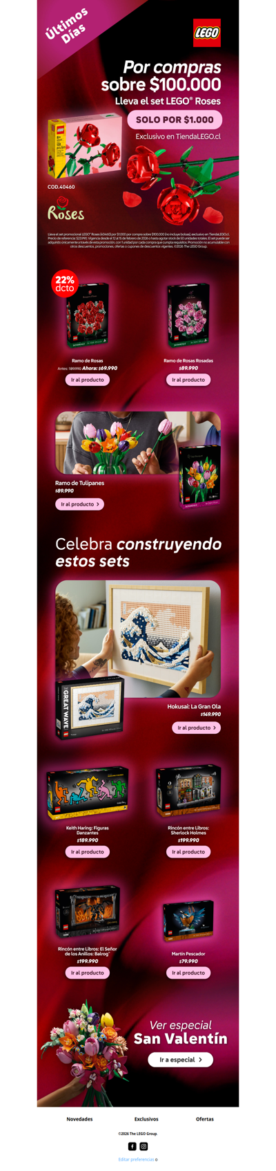 ¡Últimos Días! Set LEGO® Roses solo por $1.000 🌹