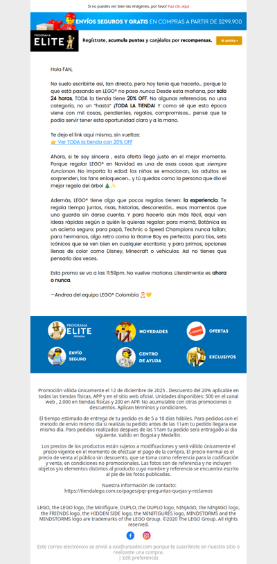 20% OFF en toda la tienda. Solo por 24 horas.🎁