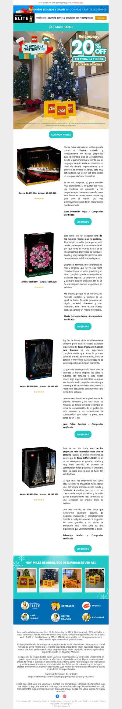 ⏰ Últimas horas de 20% OFF en toda la tienda LEGO®