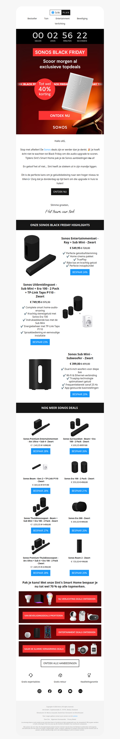 ⏳ Mis het niet! Donderdag start Sonos Black Friday - Sint was je al voor.