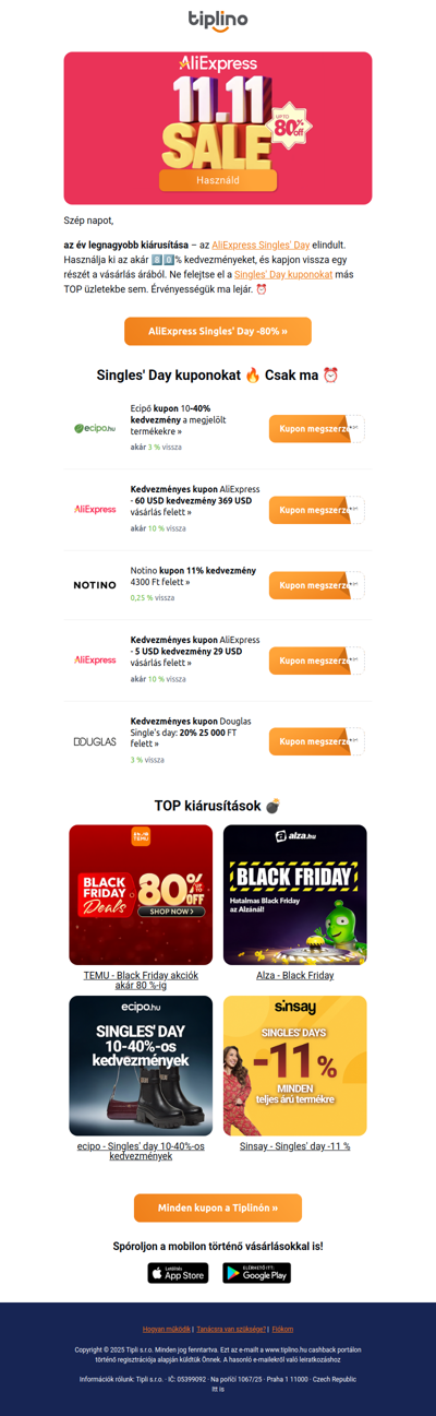 AliExpress Day és egyéb Singles' Day kuponok 🎫