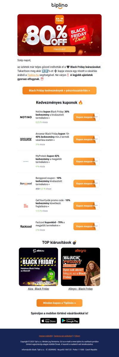 🖤 Black Friday kedvezmények -8️⃣0️⃣% teljes gőzzel zajlanak