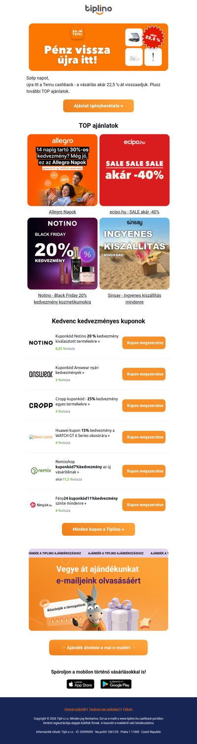 🧡 Visszatért a Temu cashback - akár 22,5 %