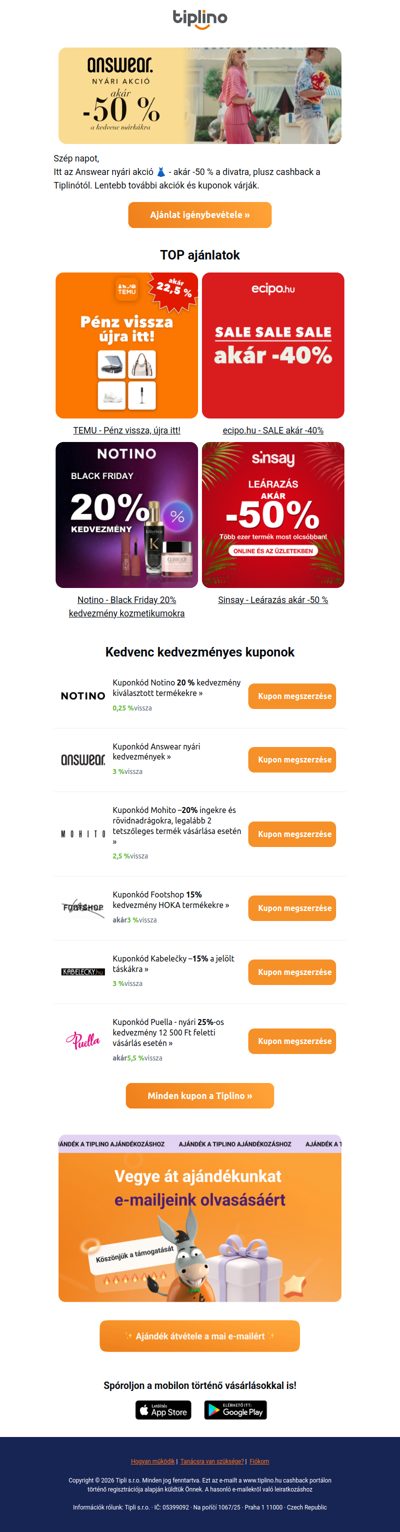 👗 Nyári divat akár -50 % és cashback