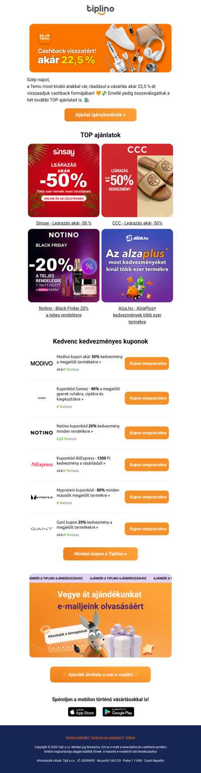 Mennyit adunk vissza? 🔥 TEMU, CCC, Notino és még több