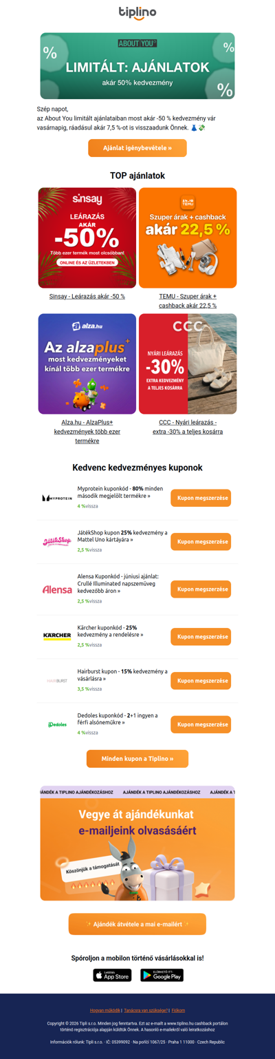 ⏰ Hétvégéig -50 % + 7,5 % vissza 👗
