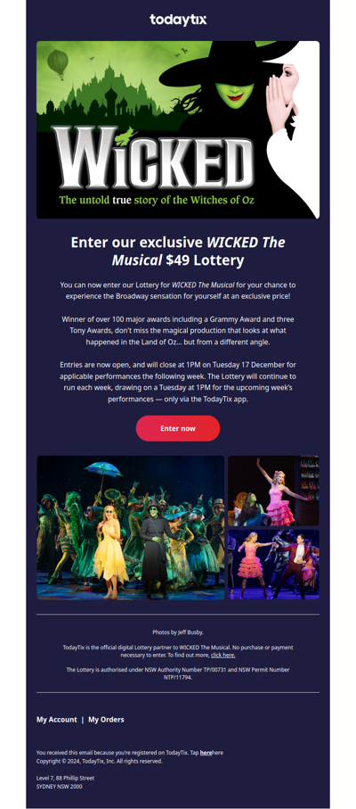 WICKED The Musical $49 LOTTERY | Enter Now 💚