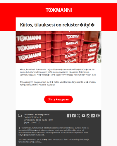 Kiitos tarjouskirjeen tilauksesta!