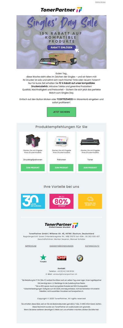 15 % Rabatt zum Singles Day! 💛