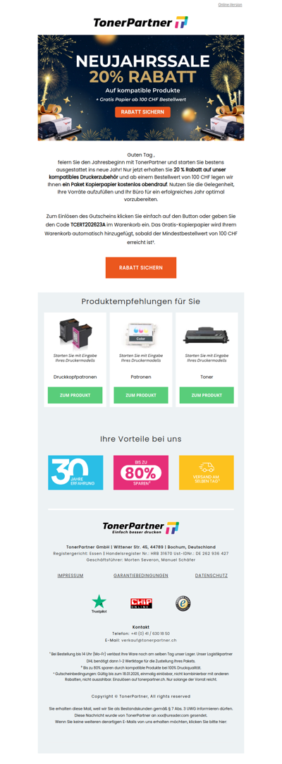 🎊 20 % Neujahrrabatt + Gratis Kopierpapier!