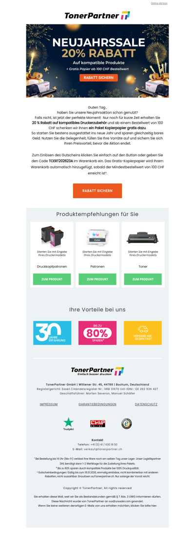 20 % Neujahrs-Rabatt + gratis Kopierpapier – nicht verpassen! 🥳