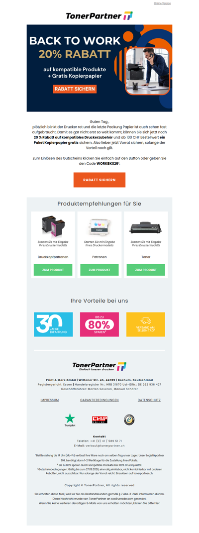 🚨 Letzte Chance: 20 % sparen + Kopierpapier gratis