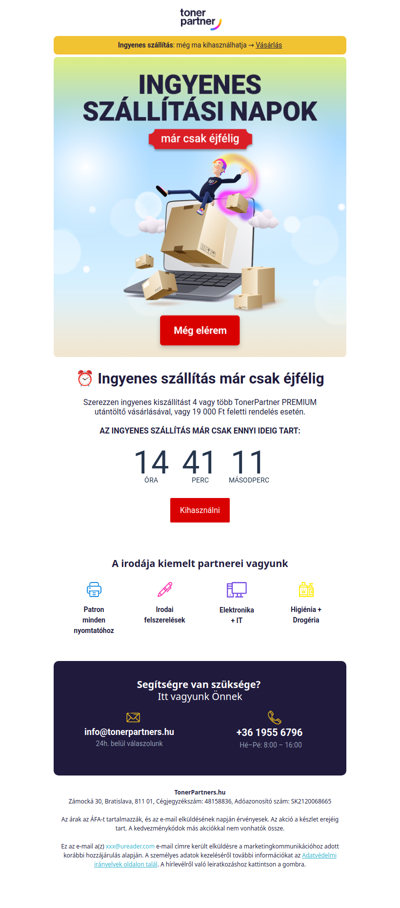 Ingyenes szállítás 🚨 Éjfélkor véget ér
