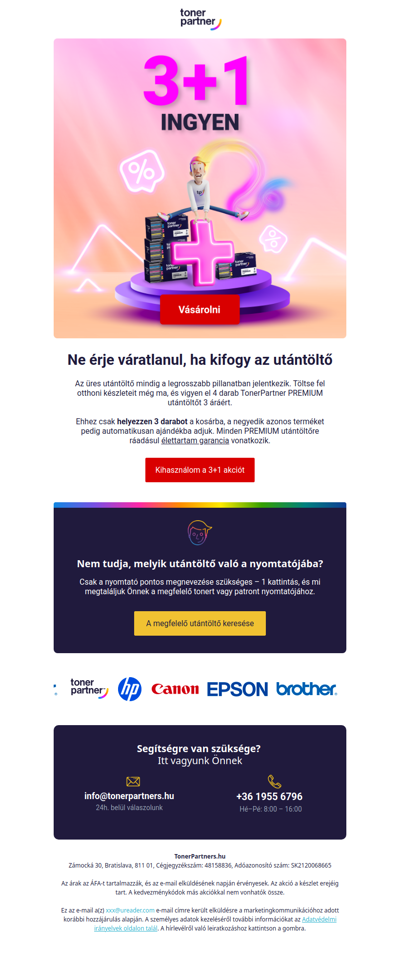 Vásároljon 3 utántöltőt, és a negyediket ajándékba kapja