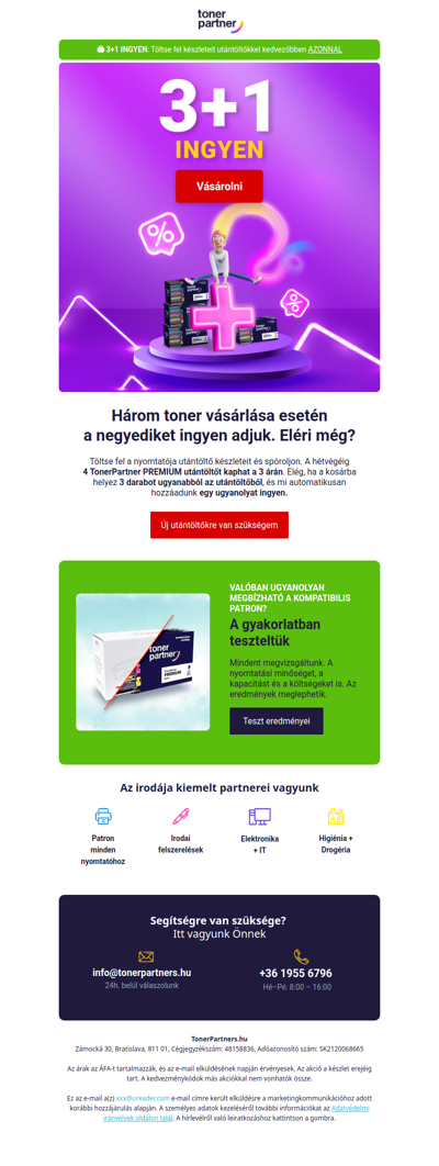 Tonerkészlet feltöltés? Most 3+1 AJÁNDÉK