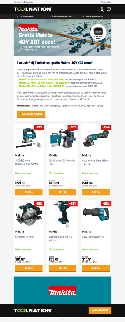 🔋 Gratis Makita 40V XGT Accu!* Mis het niet!