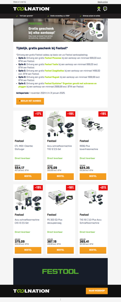 🎁 Koop Festool, ontvang een gratis cadeau!*