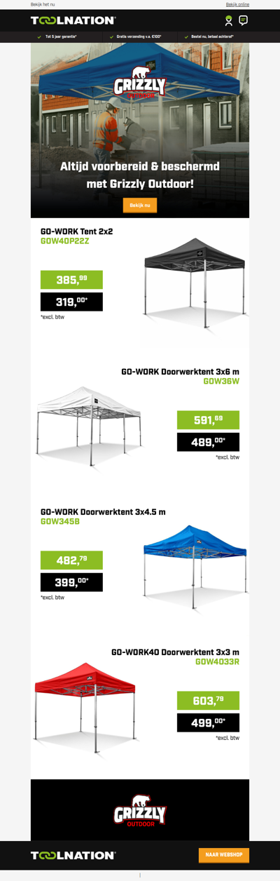 ⛺ Werk Onverstoord: Grizzly Doorwerktenten voor Elk Weer!