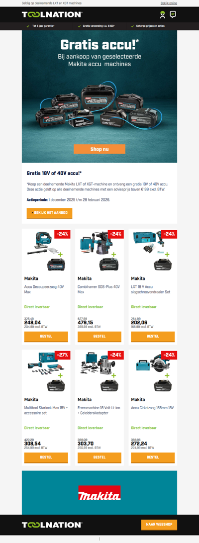 ⚡ Gratis 18V of 40V accu bij uw Makita aankoop!