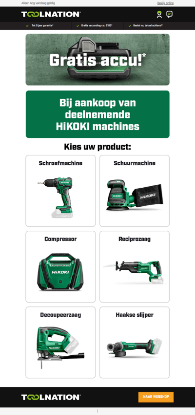💥 Mis ’m niet: nu een GRATIS HiKOKI 18V of 36V accu!