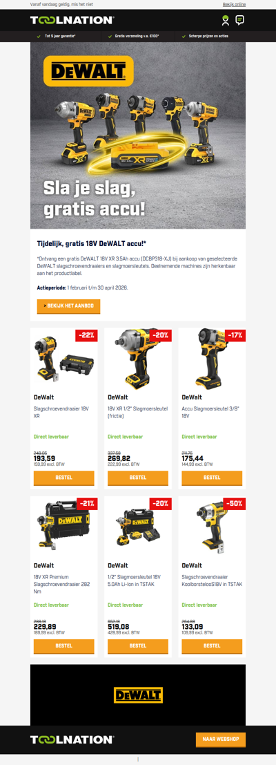 🔋 Nieuw: gratis DeWALT 18V XR accu actie!*