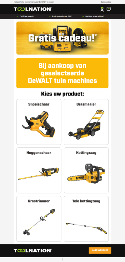 Nieuw: Gratis DeWALT 18V accu bij geselecteerde tuinmachines!*