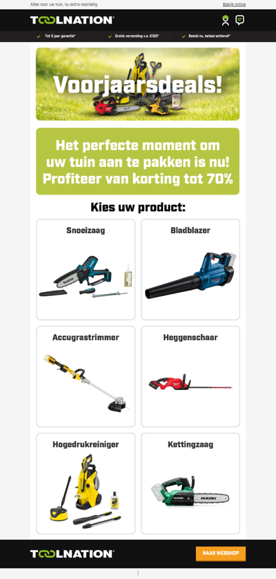 🌿 Voorjaarsdeal: tot 70% korting op tuinmachines!