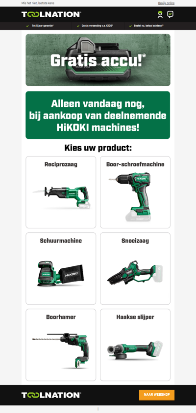 ⏰ Alleen nog vandaag: gratis HiKOKI 18/36V accu!
